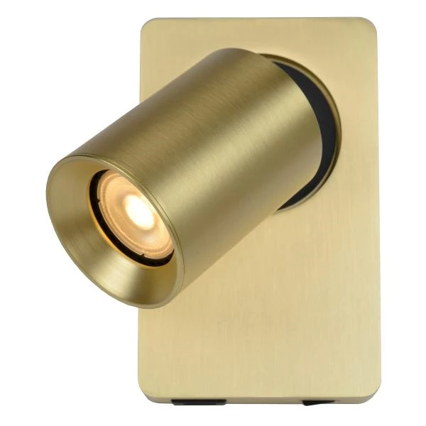 Lucide NIGEL - Lampe de chevet / Applique mural - LED Dim to warm - GU10 - 1x5W 2200K/3000K - Point de rechargement USB - Or Mat / Laiton - détail 1